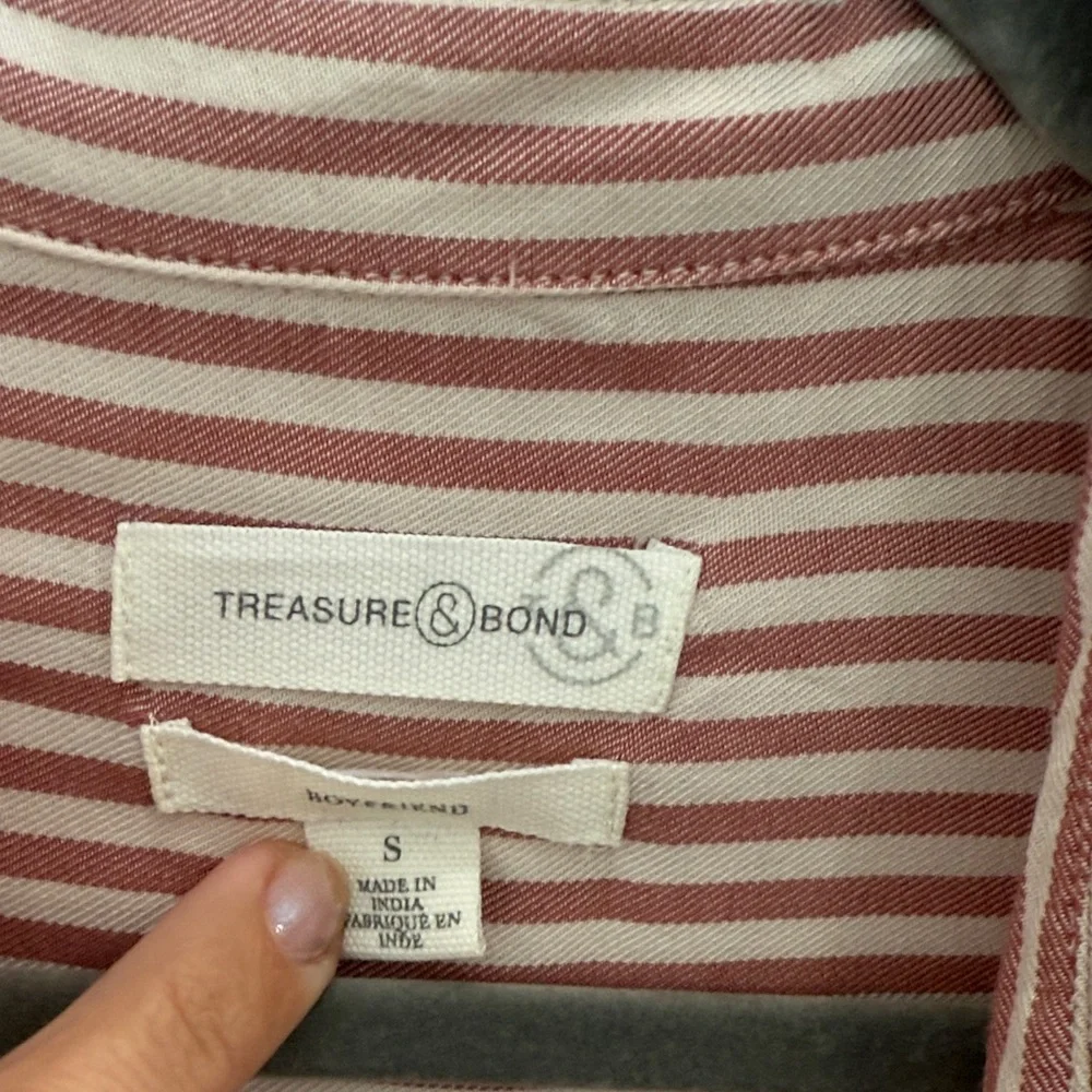 Treasure & Bond Red and White Boyfriend Striped Button-Down Shirt - Picture 3 of 4
